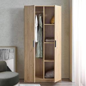 Armoire moderne en bois 2 portes 176X80X52 <span class=keywords><strong>cm</strong></span> avec 1 tringle à vêtements 4 compartiments Aspect chêne - Product Image 1