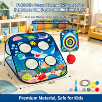 Jeu de lancer de sacs de haricots en plastique pliable 5 en 1, double face, thème animaux marins, avec jeu de Cornhole, cible de fléchettes et jeu de anneaux adhésifs, jouet d'extérieur