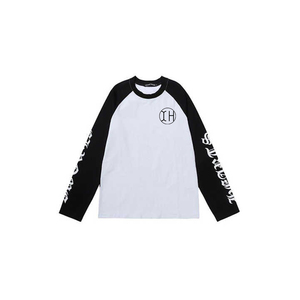 Op maat gemaakte hoogwaardige casual contrast raglan shirts met lange mouwen, katoenen zeefdruk, oversized ribkraag T-shirts voor heren - Product Image 5