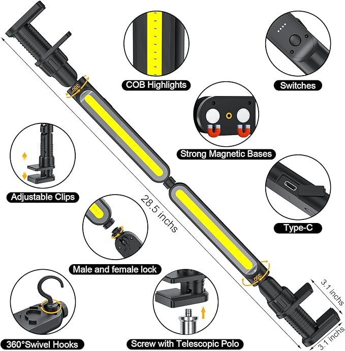 Rechargeable Mechanic Work Lights, Portable Magnetic LED Light Bar with Bright LED/2200mAh Battery, Underhood Light