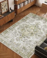 Tapis YOHD à motif floral persan en polyester, à poils ras, fabriqué à la machine, résistant à l'usure, lavable, antidérapant, résistant aux taches, respectueux de l'environnement