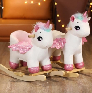 蓝色城堡马独角兽儿童摇马可爱婴儿玩具与音乐毛绒摇马 - Product Image 2