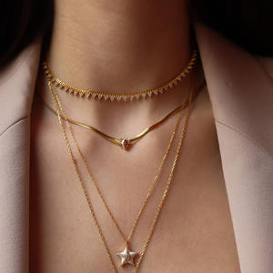 <span class=keywords><strong>Collana</strong></span> a catena <span class=keywords><strong>piatta</strong></span> in acciaio inossidabile 18K placcato <span class=keywords><strong>oro</strong></span> zircone placcato <span class=keywords><strong>oro</strong></span> 18K gioielli impermeabili Non appannati - Product Image 2