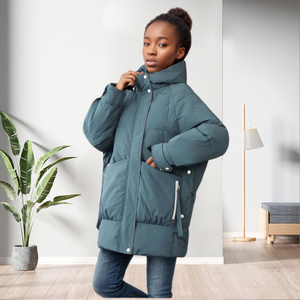 Abrigo de algodón grueso de moda, de color sólido, con cremallera y manga larga para mujer. - Product Image 6