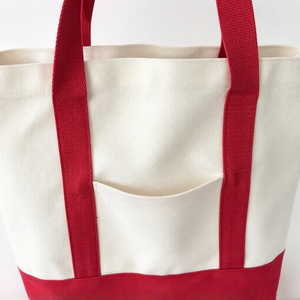 Custom Logo White <b>Canvas</b> Tote <b>Bag</b> Large Size Shoulder Handle <b>Shopping</b> <b>Bag</b> Daily Use Red Trim OEM/ODM - Product Image 5