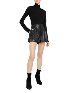 Pantaloni corti personalizzati di alta qualità pantaloni a vita alta pantaloni da <span class=keywords><strong>donna</strong></span> neri in pelle sintetica - Product Image 1