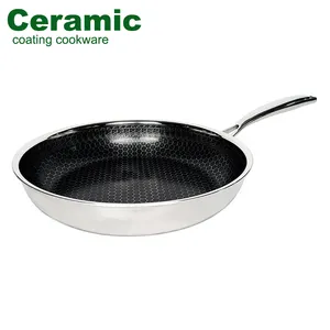 SHANGWEY Stainless Steel Ceramic 24cm Deep Frying Pan Kitchen Honeycomb Induction Bottom PFAS FREE Pans