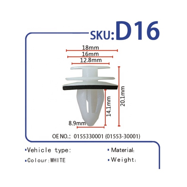 D16 Body Fastening Rivets Introduced Door Panel Clips to Fit Various Cars