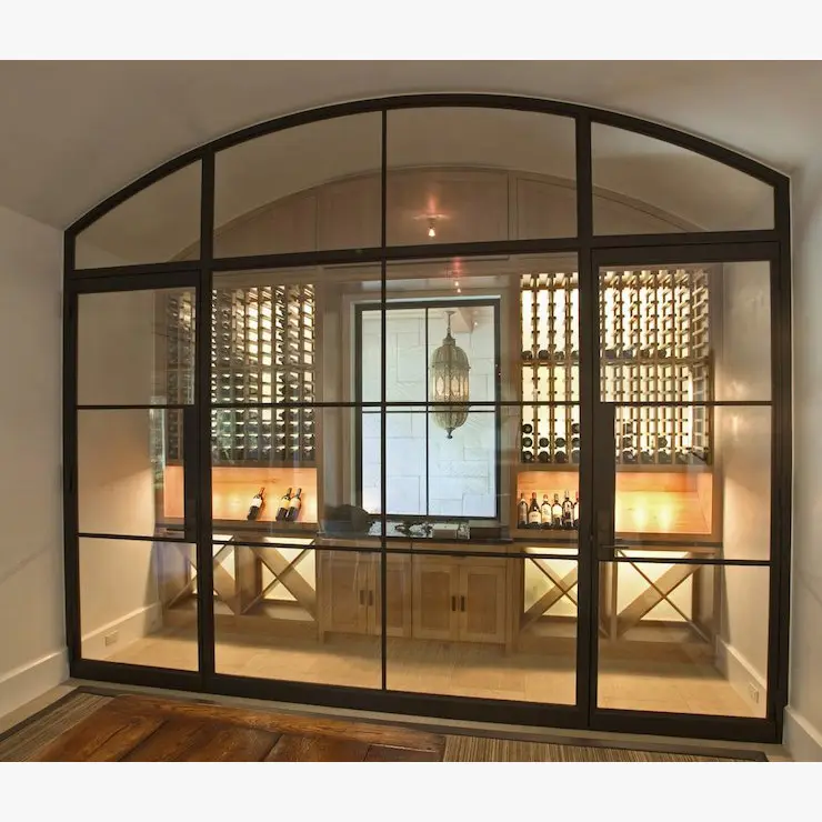 Alta Qualidade Personalizado Metal Vidro Francês Frente Arcos Moderno Duplo Porta De Ferro De Aço Forjado Exterior Tradicional GlassDoor