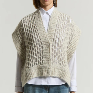 Gilet a trama aperta da <span class=keywords><strong>donna</strong></span> maglione Cardigan in <span class=keywords><strong>maglia</strong></span> di cotone misto cotone misto scollo a V senza maniche - Product Image 1