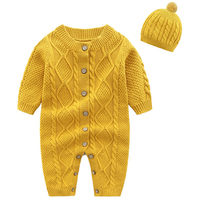 Mamelucos de algodón 100% para bebé, Mono para niño y niña recién nacido, sombrero de manga larga, monos de punto para Otoño/Invierno, cálidos para niños