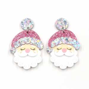 HYLER2559 akrilik küpe toptan noel pembe Santa stil UV baskılı lazer kesim sentetik elmas inci altın moda - Product Image 1