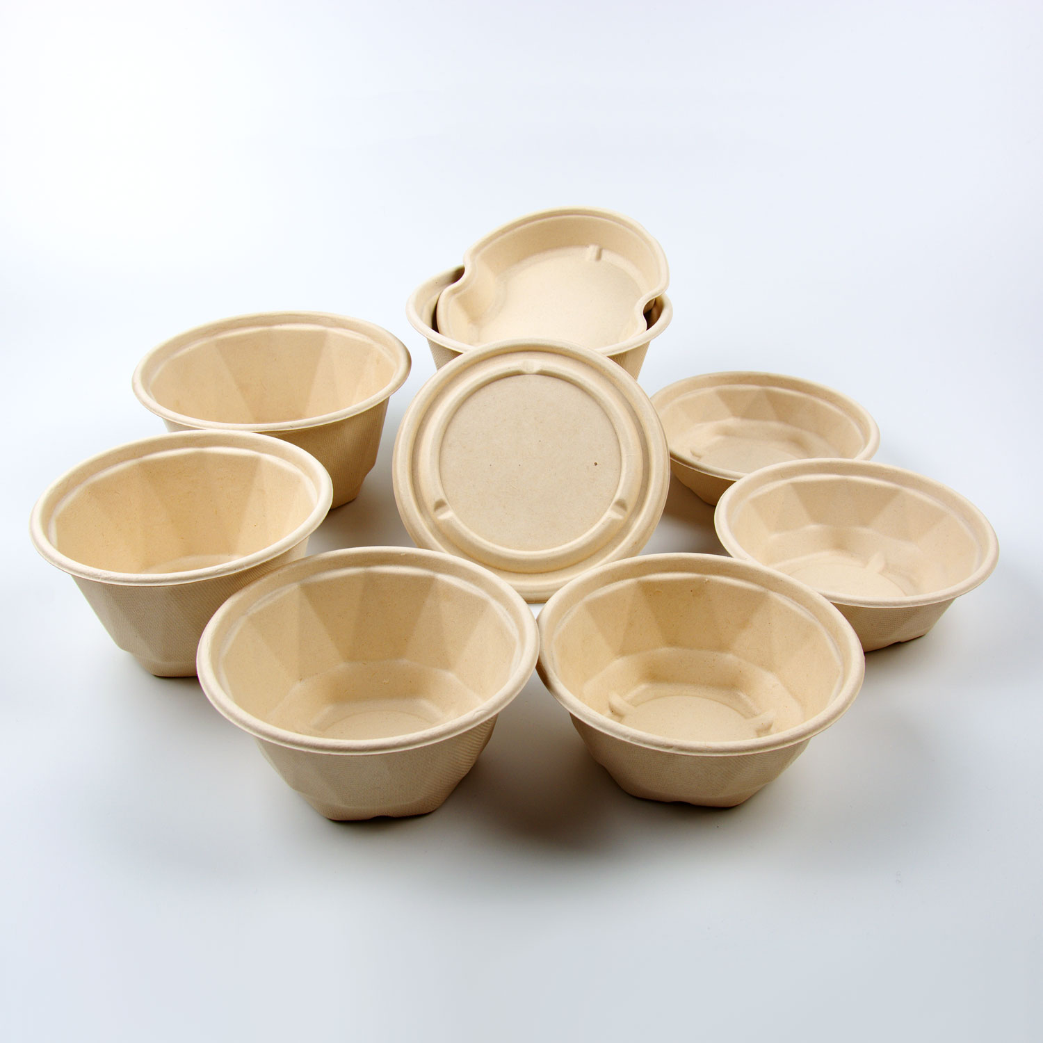 8-12-16-24-32 OZ Water-Proof Grease-Proof Biodegradable Paper Plate Bowl Molded Fiber Sugarcane Bagasse for Camping Snack Foods