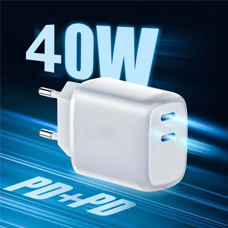 New Design 40W Quick Charger 2 Type-c PD Port 1 USB Port US EU AU UK Plug Fast Charger Travel Adapter