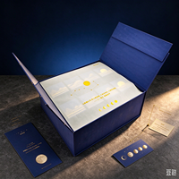 Coffret Cadeau Personnalisé pour Gâteaux de Lune de la Fête de la Mi-Automne, Boîte Rigide Bleue à Double Porte avec Impression Dorée, Emballage de Luxe pour Entreprises et Festivals