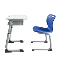 Ensemble de bureau et chaise d'école réglables avec boîte perforée, cadre argenté, siège bleu, table d'étude, mobilier de classe pour enfants