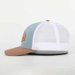 BSCI Oem под заказ, высокое качество, 6 панелей, синяя джинсовая кожаная нашивка с логотипом Gorras Mesh Snap Back 112, Кепка-тракер - Product Image 3