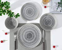 Service de table en porcelaine fine 24 pièces / Ensemble d'assiettes / Service de dîner pour 6 personnes avec décalcomanie à impression numérique