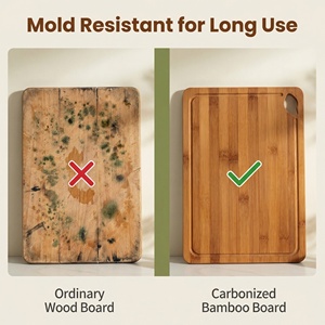 Lot de 3 planches à découper en bambou naturel avec rainure pour jus et poignées latérales, idéales pour la viande, le fromage et les fruits - Product Image 3