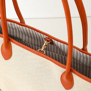 Bolso Tote Espacioso de Lino y PU, Bolso de Hombro Minimalista para Mujer con Hebilla Metálica, Diseño Duradero para Todas las <span class=keywords><strong>Temporadas</strong></span> - Product Image 4