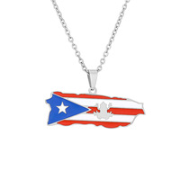 Venta al por mayor de logotipo personalizado de metal de acero inoxidable Puerto Ricos mapa colgante collar