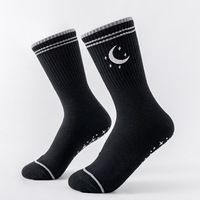 Chaussettes Antidérapantes Bioserica Era, Chaussettes de Yoga Mi-Longues avec Broderie de Lunes et d'Étoiles, Chaussettes de Fitness, de Course à Pied et de Pilates
