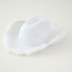 Sombrero de Vaquera con Logotipo Personalizado, Diseño Popular con Borde de Plumas, Sombrero de Vaquera Rosa para Mujer, para Fiestas y Festivales - Product Image 6