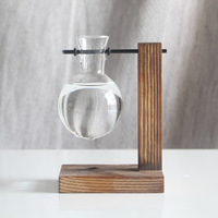 Vase hydroponique créatif en bois avec cadre en verre transparent pour le bureau