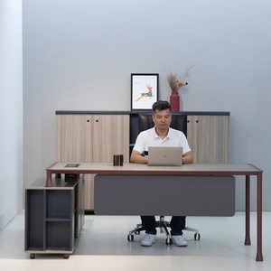 Modern Luxury Executive L-Shaped Office <b>Desk</b> Wooden <b>Table</b> with Iron Material for Home School or Hospital Office Furniture - Product Image 4