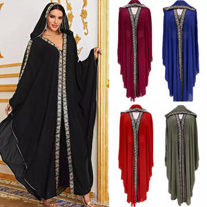 Robe brodée en mousseline de soie châle Cape à capuche Smock manches chauve-souris Farasha caftan robe dubaï femmes robe musulmane Abaya marocaine - Product Image 1