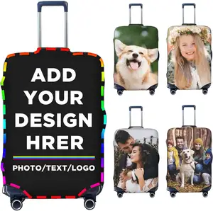 Özel kişiselleştirilmiş fotoğraf metni elastik yıkanabilir bagaj bavul kılıfı seyahat bagaj kapağı Pvc