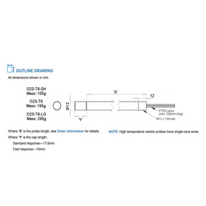 เซ็นเซอร์ออกซิเจน SST O2 รุ่น O2S-T6-SH/LG ทำจากสแตนเลส ทนความร้อนสูง หัววัดยาว สำหรับการวิเคราะห์ก๊าซ - Product Image 1