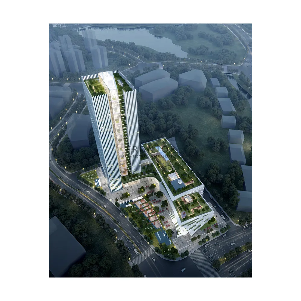 Semi-Aerial One-Stop Solution Modern Rendering 3D Office Hotel Building Designs Architecture