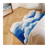 Modern Blue Color High Low Pile Non-Slip Carpet Fluffy Soft Bedside Plush Rug Bathroom Mat