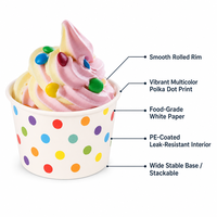 Gobelets en papier à pois colorés jetables en gros pour desserts, glaces et collations, parfaits pour les fêtes d'enfants et anniversaires