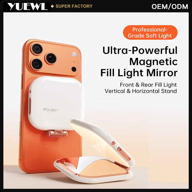2026 New Magnetic Selfie Phone Light Magsafe Compatible 360 LED Fill Light Mirror Adjustable Color Temperature Portable Foldable