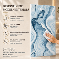 Panneau mural en PVC brillant MORLENX Ocean Blue Flowing Vein UV Marble Sheet pour projet d'aménagement intérieur de spa de luxe