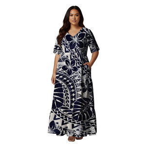 Abiti Lunghi Eleganti con Scollo a V per Feste Serali, Design <span class=keywords><strong>Classico</strong></span> di Lusso, Stile Tribale Polinesiano Fiji, <span class=keywords><strong>Abbigliamento</strong></span> Elegante da Chiesa Samoa per Donne Taglie Forti - Product Image 4