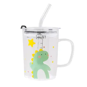 Madou Cartoon Dier Borosilicaatglas Transparante Print Met Handvat Schaal Mok Melk Cup Mooie Kinderen Stro Cup