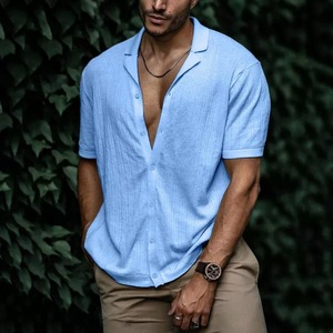 T-<span class=keywords><strong>shirt</strong></span> tricoté à manches courtes pour <span class=keywords><strong>homme</strong></span>, nouveau style été Europe-Amérique, antibactérien, confortable, décontracté, coupe ajustée, couleur unie - Product Image 4