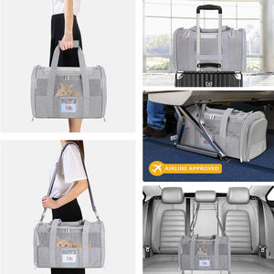 Kedi seyahat için boy evcil hayvan sırt çantası yumuşak tuval fermuarlı çanta kapatma katlanabilir ve hafif kare örgü taşıyıcı - Product Image 5