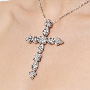 CUSTOM SILVER 10K/14K/18K GOLD PLATED LAB GROWN CVD DIAMOND CLASSIC ENGAGEMENT GIFT SWEATER <b>CHAIN</b> NECKLACE <b>CROSS</b> PENDANT - Product Image 3