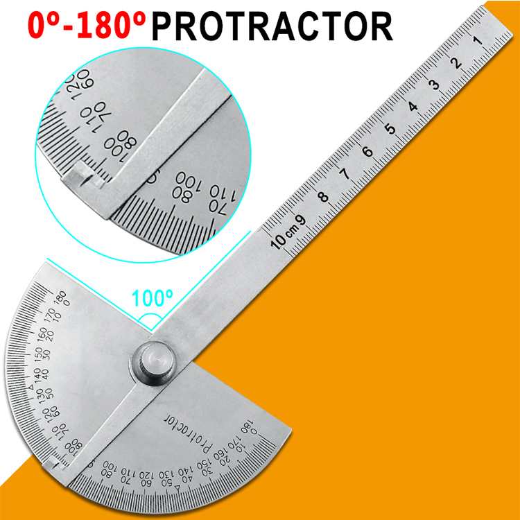Stainless Steel Round Head 180 Degree Protractor Angle Finder Rotary Measuring Ruler Machinist Tool 10cm Craftsman Ruler