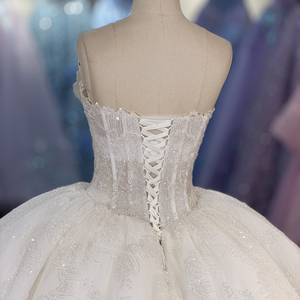 Robe de mariée de luxe Dy8503 sans manches, col cœur, couleur bonbon, ornée de sequins et de perles, style princesse, avec traîne chapelle - Product Image 5