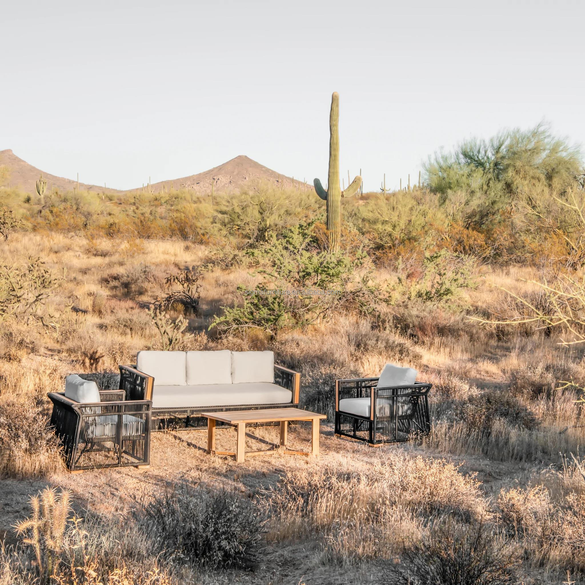 Mixed Material Modern Style Aluminum Frame with All Weather Rope Patio Furniture Outdoor Sofa Couch