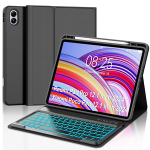 Custodia con Tastiera per Redmi <span class=keywords><strong>Pad</strong></span> <span class=keywords><strong>Pro</strong></span> 12.1 pollici 2024/Xiaomi Poco <span class=keywords><strong>Pad</strong></span>, Cover con Tastiera Retroilluminata Staccabile e Portapenna - Product Image 1