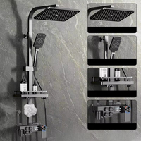 Robinet de salle de bain de luxe moderne de haute qualité pour hôtel, ensemble de douche à effet pluie à poignée unique en laiton carré avec LED en céramique pour salle de bain XKY