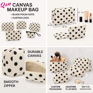 Bolsa de cosméticos personalizada, pequeña bolsa de maquillaje de lona con estampado de lunares, fabricantes personalizados - Product Image 6