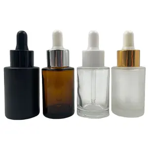 Lusso 1oz ambra smerigliato trasparente 30ml di olio essenziale sieri a spalla piatta flacone contagocce in vetro con contagocce