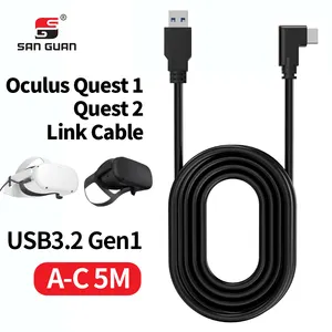 VR Cabe 5M Angle Droit Usb 3.2 Type C Câble charge rapide pour VR Quest 2 Link Headset